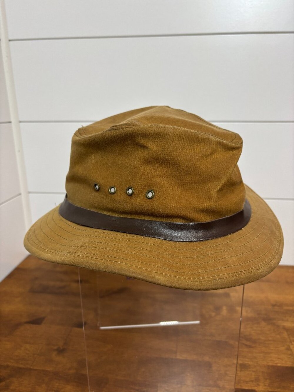 Vintage Filson Tin Cloth Packer Hat Dark Tan Lot #15 Size Medium
